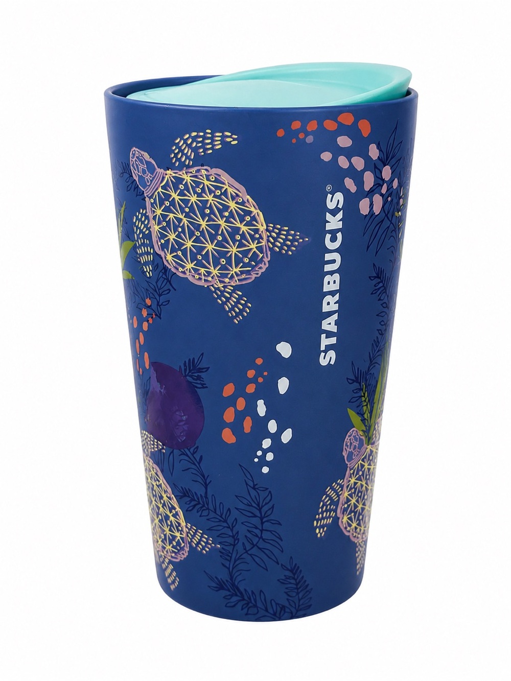 Starbucks 12 fl oz Blue Turtle Floral Travel Tumbler with Teal Lid